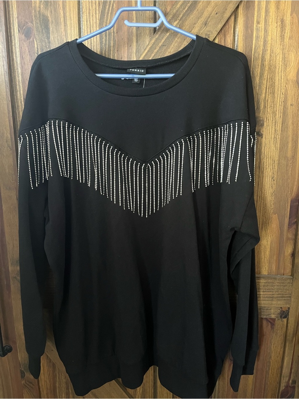 torrid Black Crewneck Sweatshirt with Rhinestone Fringe - Picture 5 of 6